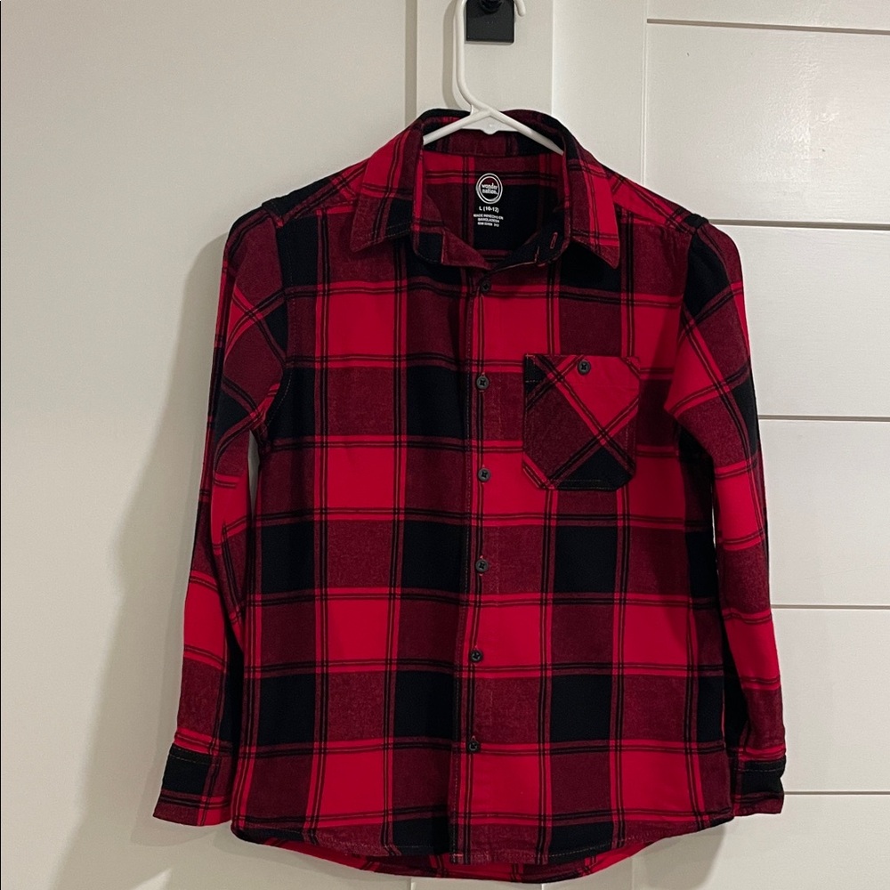 Wonder Nation Red and Black Plaid Button-Down Shirt